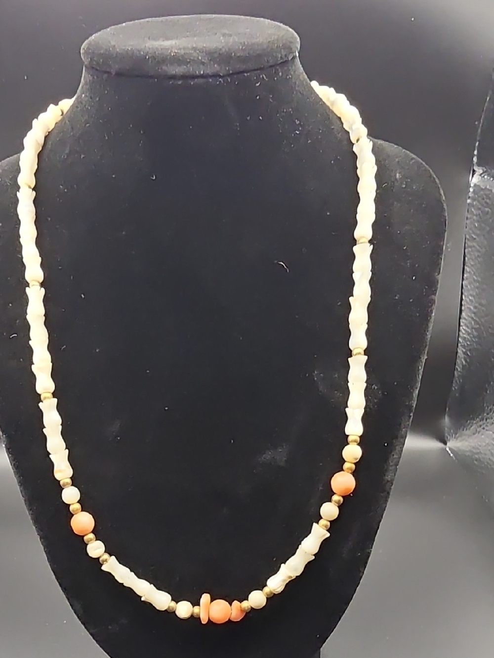 Cream and Coral Beaded Women's Necklace — Classic Strand